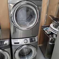Samsung Front Load Washer And Stackable Gas Dryer Set In Stainless Steel 