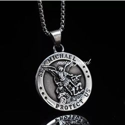JXC Mens Catholic Saint St Michael Archangel Medal Medallion Pendant Necklace