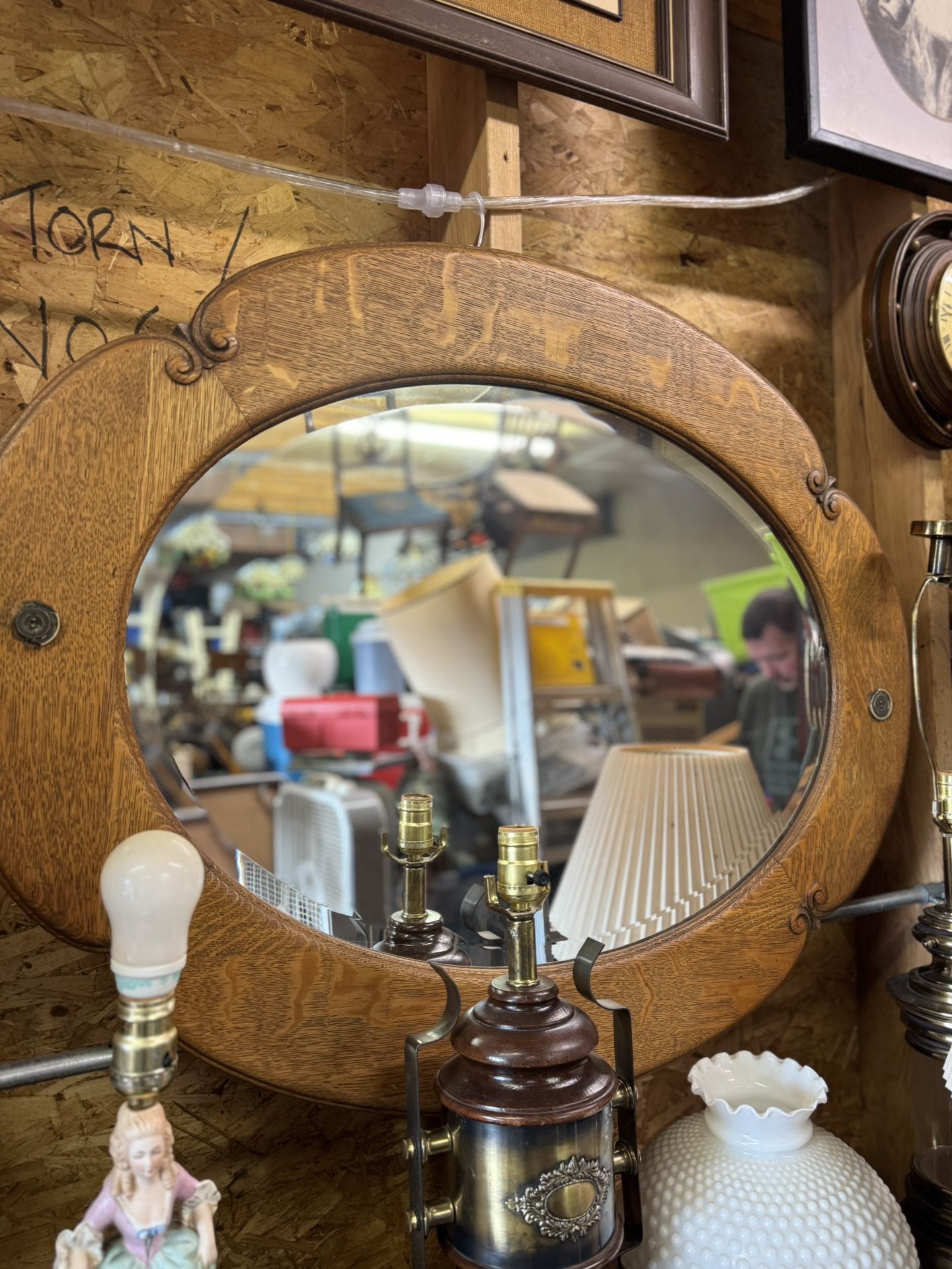 Large, Heavy Duty Oak Mirror Vintage