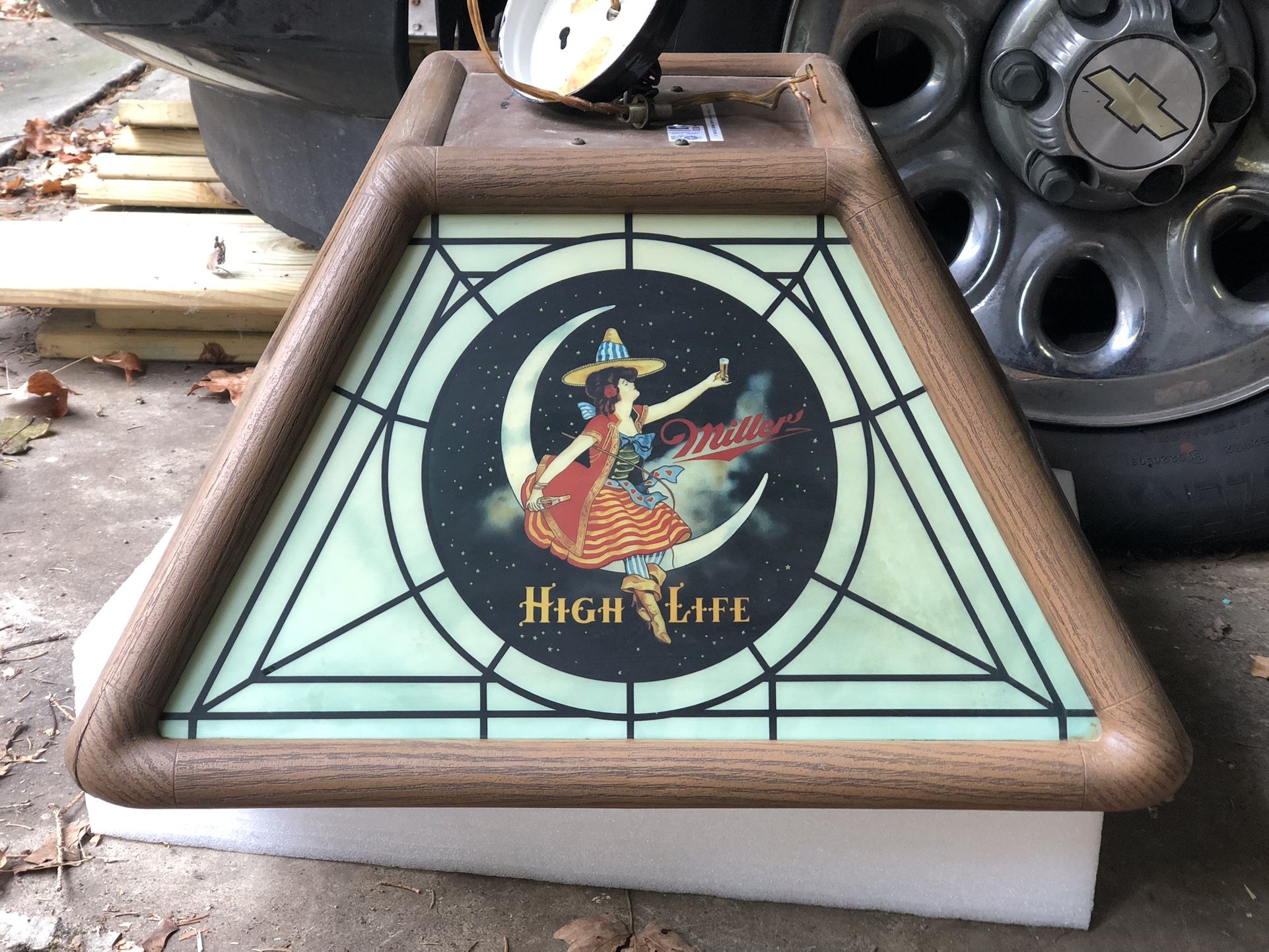 1982 Miller High Life -hanging stained glass style light -12x20