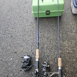 2 trout Tackle box with trout rod combos