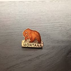 RARE Vintage Montana Grizzly Bear Lapel Pin Tie Tack Brooch