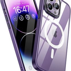 Magnetic Case for iPhone 14 Pro Max Case Protective-Compatible with Magsafe for iPhone Pro Max 14 Case for Women Men,6.7 inch,Purple Clear