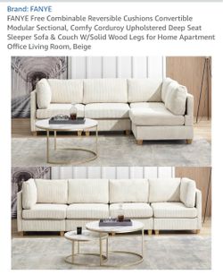 Modular Convertible Sectional Sofa Beige Corduroy