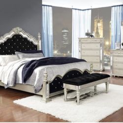 Black Velvet Bed Frame With Crystal Tufting Brand New In Box Only Available In Queen $780 And Eastern King $880 Each Item Sold Separately