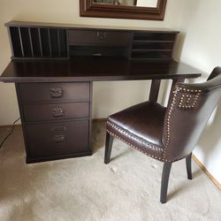 Pottery Barn Bedford Desk + Hutch + Leather Chair