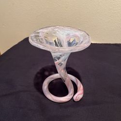 Vintage Hand-blown Art Unique Coiled Bottom And A Bell-shaped Top Glass Vase By Marigold Glassware 