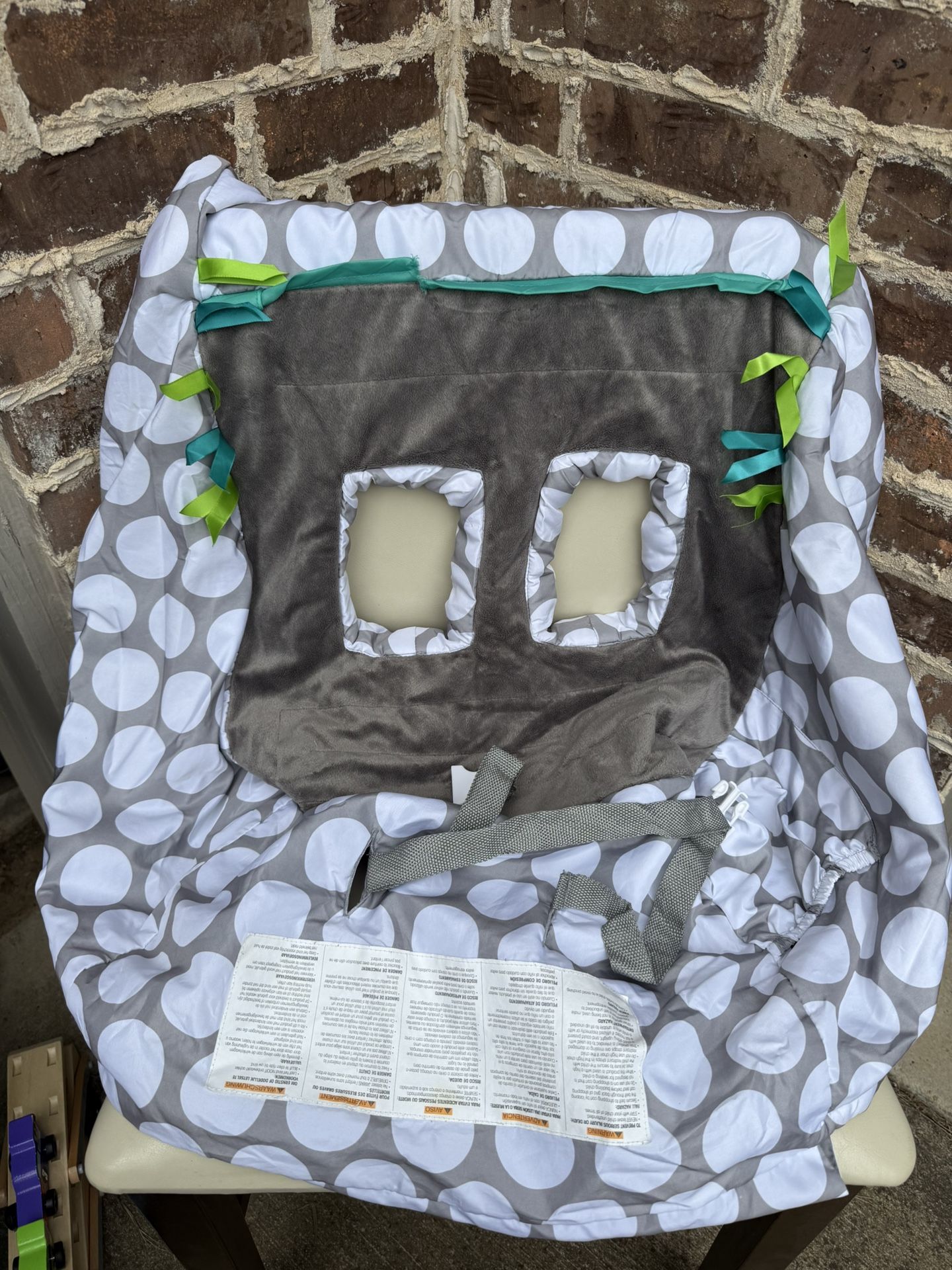 Plush Shopping Cart & High Chair Cover – Gray Polka Dot with Ribbon Tags