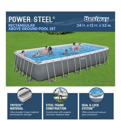 Best way Power Steel 24ft × 12ft × 52in Pool Set