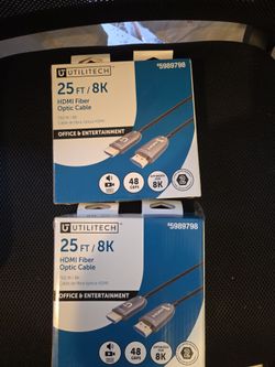Utilitech 25 ft 8K HDMI Fiber Optic Cable – 2 Pack