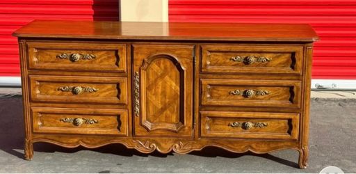 Antique French Provincial Wood Dresser with Brass Hardware