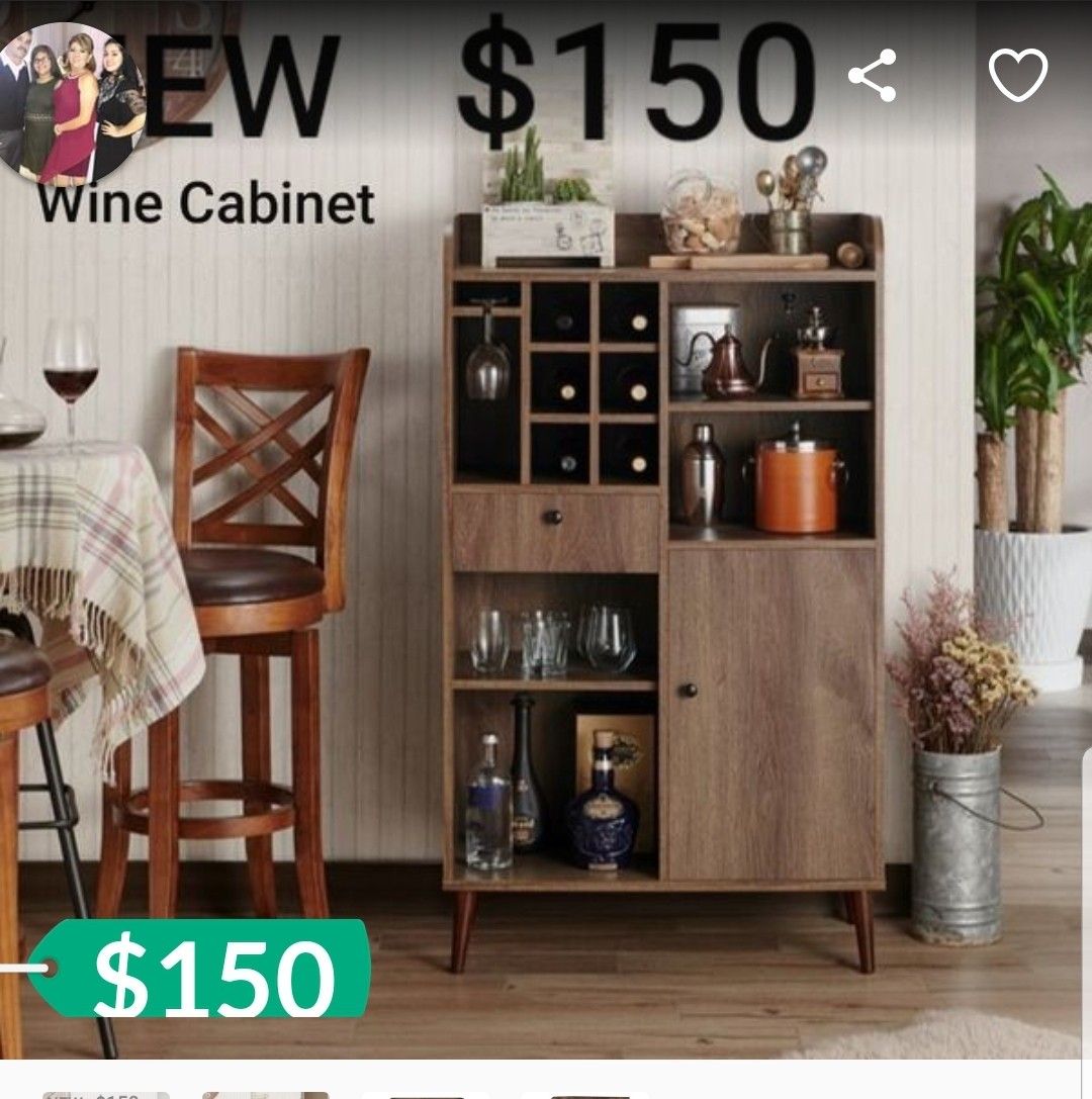Mid-Century Wine Cabinet in Distressed Walnut