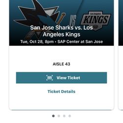 🎟️ San Jose Sharks vs LA Kings – 10/28/25 @ SAP Center (Section 126, Row 19, Seats 1-4)  4 Tickets