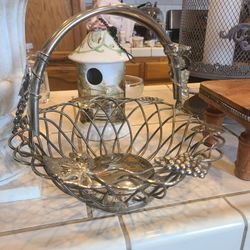 Vintage Silver Plated Grape leaves Basket
