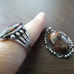 Sterling Silver Ring & Pendant Set - Picture Jasper Stone