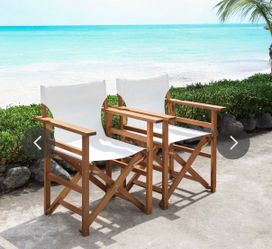 Folding Director Chair, White Canvas, Wood Frame Solid Acacia Wood, Heavy Duty Canvas Seat |Portable Outdoor & Studio Chair | Holds 300 lbs, Set of 2