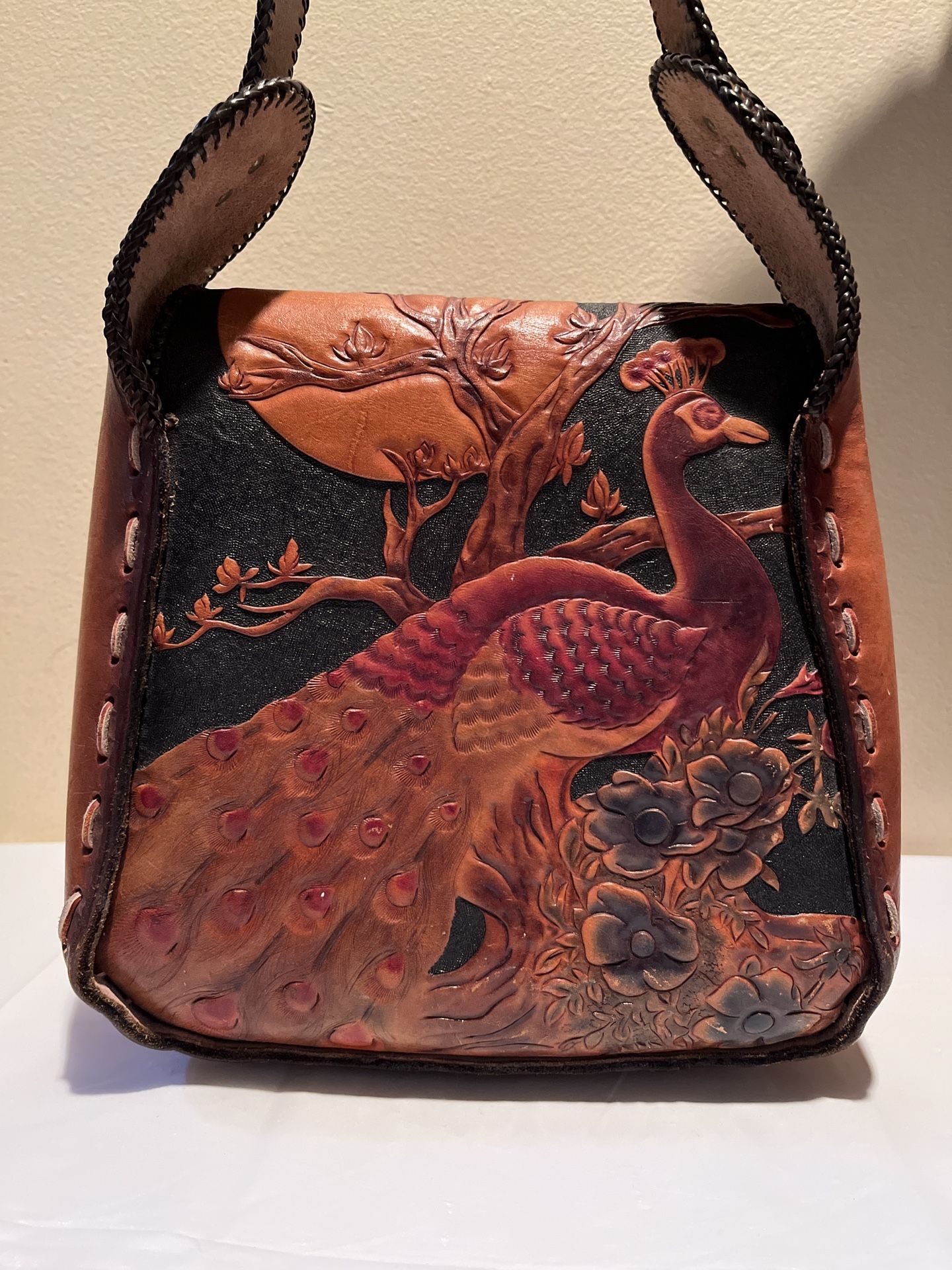 Leather Peacock Shoulder Bag