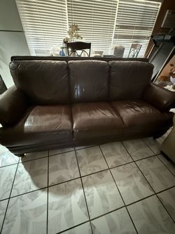 Brown Leather 3-Seat Sofa