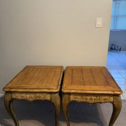 Vintage French Provincial End Tables Pair – Hand Painted Floral – H25xL28xW24