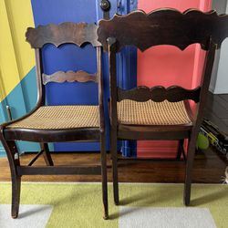 Antique wooden and cane side chairs