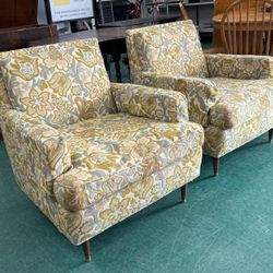 Vintage Mid Century Modern Floral Armchairs (2)