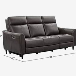 Abbyson Living Tomasino Leather Power Reclining Sofa with Power Headrest, Dark Grey