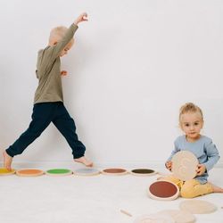 Brand New Set of 13 Montessori Stepping Stones for Toddlers - Double-Sided Stepping Stone Kit with Colors, Engraved Numbers and Shapes for Balance & S