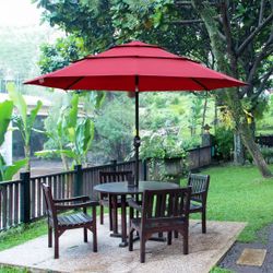 9FT 3-Tiers Outdoor Patio Umbrella with 5-Year Fade Resistant,Vented Outdoor Umbrella with UPF50+ UV Protection & Push Button Tilt and Crank for Pool,
