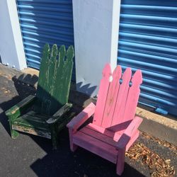 2 Children’s Wood Adirondack Chairs (8” to seat- 20”w x 30”t)