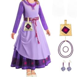 Kids Inspired by Disney's Wish Asha Princess Dress With Accessories, New