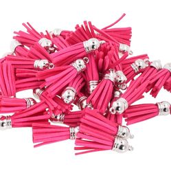 100 Pcs Suede Pink Tassels / Jewelry Making Charms / Keychain 