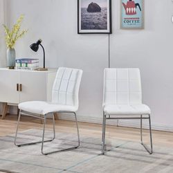 SICOTAS Faux Leather Dining Chairs - Modern Dining Room Chairs Set of 2,Armless Kitchen Chairs with Metal Leg,Upholstered Side Chairs,2 Dinner Chairs,