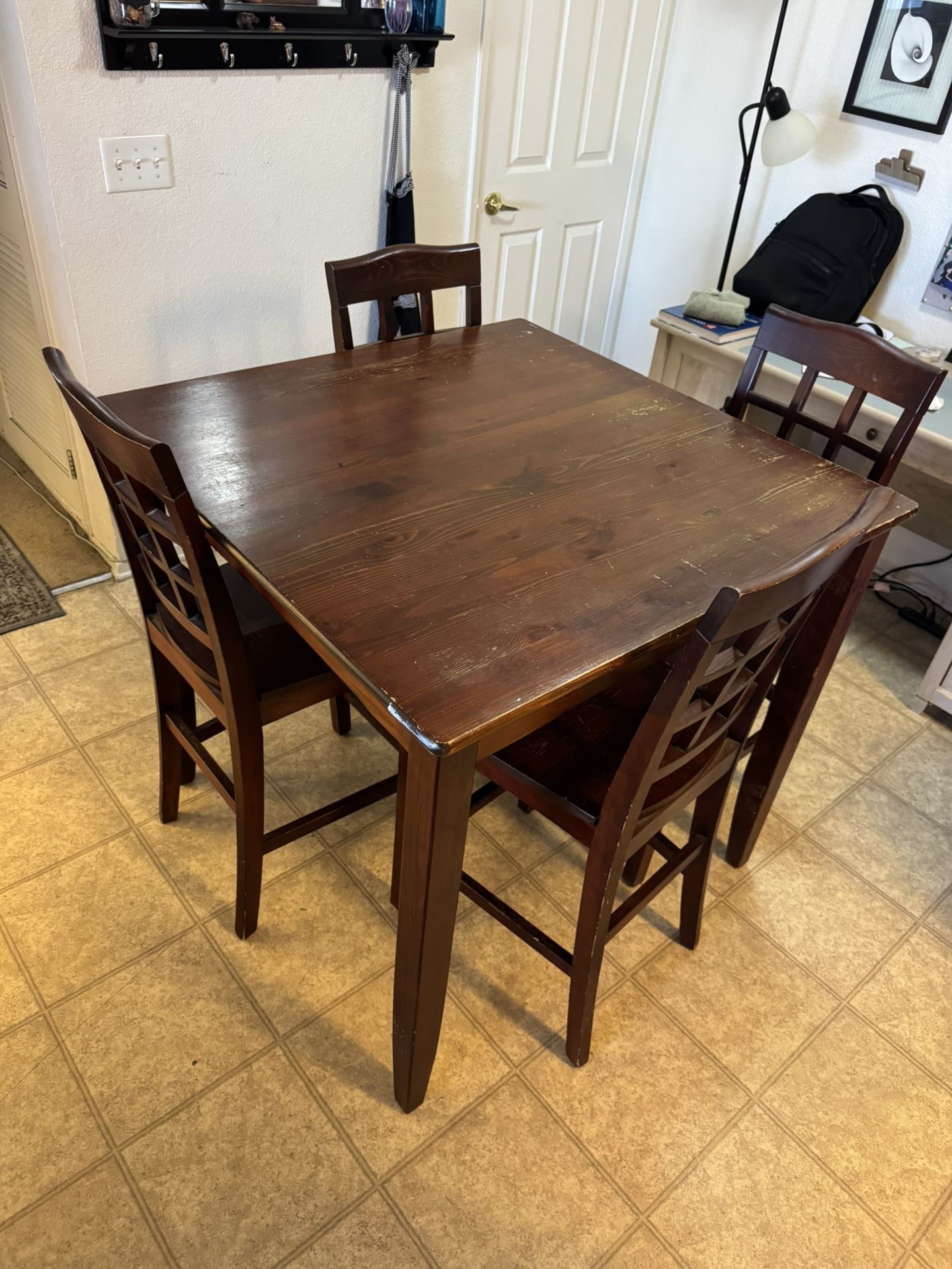 Tall Kitchen Dining Table W/ 4 Chairs 