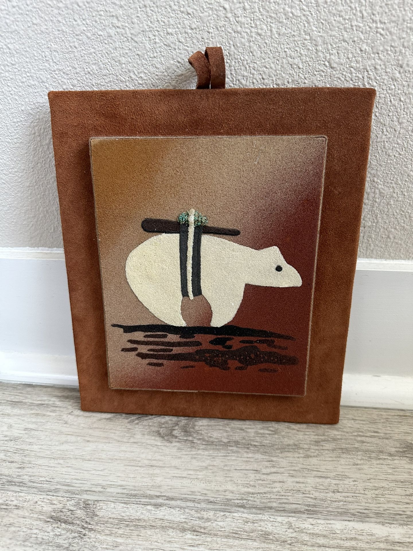 Fetish Bear Navajo sandpainting made of natural color Sandstones Jimmie Yazzie