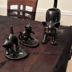 Black Cat Family Candle Holders  