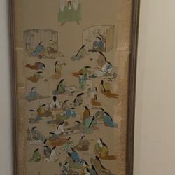 Vintage Japanese wall art framed antique display painting antique from Japan  Long Large Print 