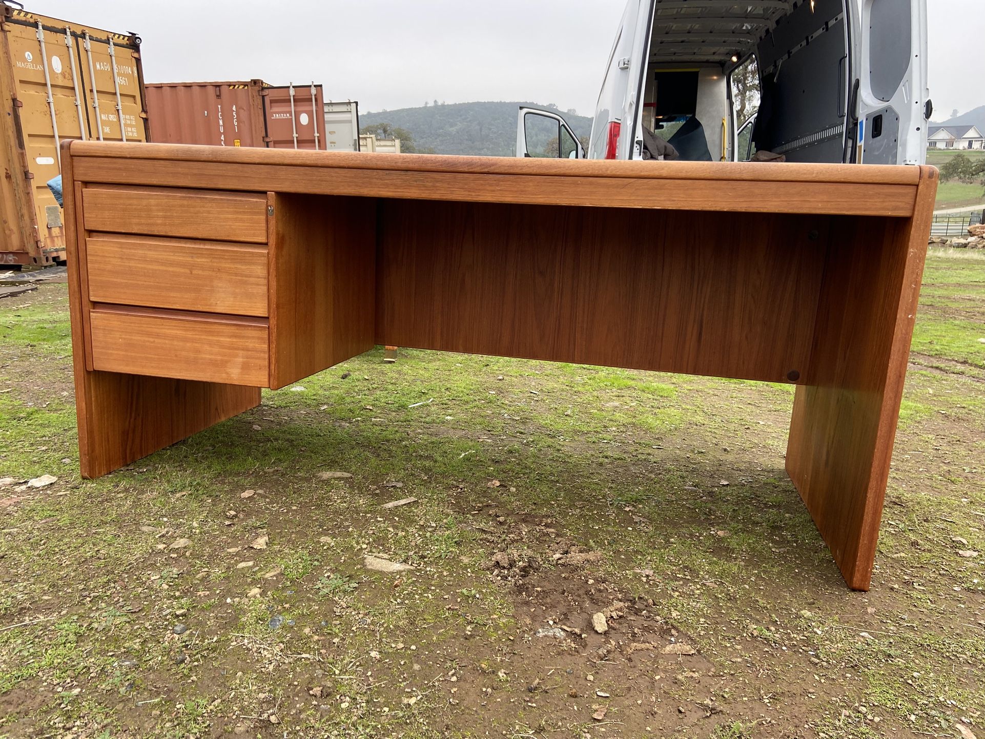 Vintage Mid Century Modern Teak Danish Desk From Singapore