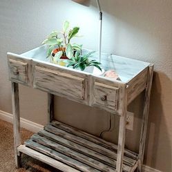 31"H X 28"W X 16"D 🌱Sold Wood Drawer Console Table/Side Table/Plater ::: Distressed Still Gray/White
