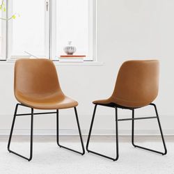 LUE BONA 24" ALX Faux Leather Whiskey Brown Barstools Set of 2, Bar Stools, Modern Counter Height Stools with Back 