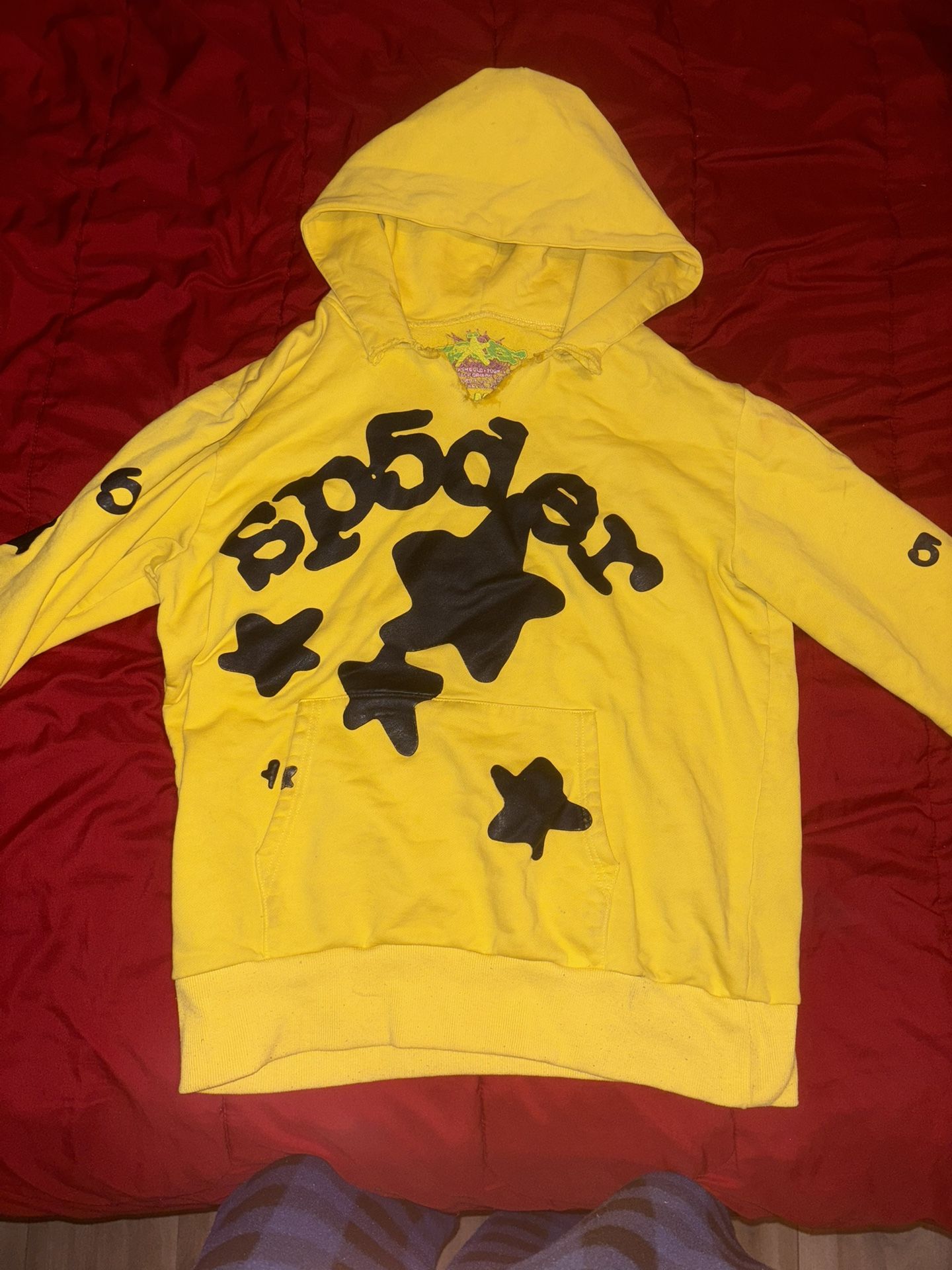 yellow and black sp5der hoodie