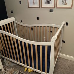 Tan & White Baby Crib with Mattress