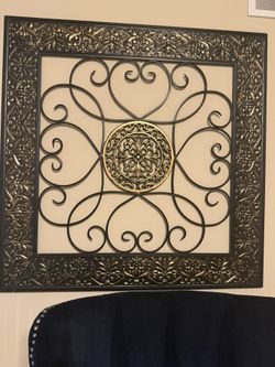 2 Large Matching Metal Wall Art Pieces – Elegant Black & Gold (Set) 