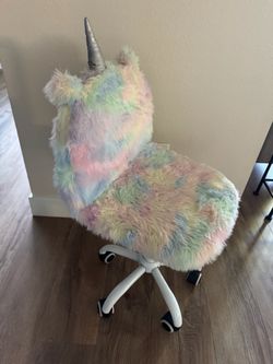 Fluffy Rainbow Unicorn Desk Chair