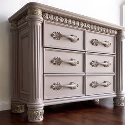 Refinished Solid Wood Pink Gold 6 Drawer Dresser