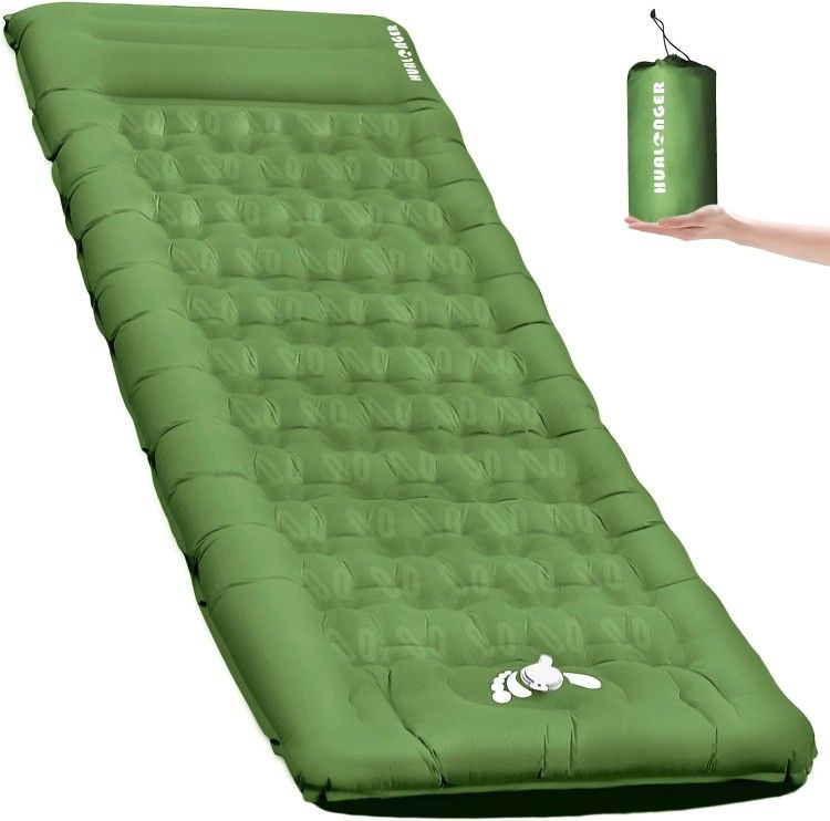 Camping Sleeping Pad,5.5 Extra Thick Inflatable Sleeping Pads with Pillow Built-in Foot Pump Sleeping Mat Compact for Camping, Backpacking, Hiking,Tra