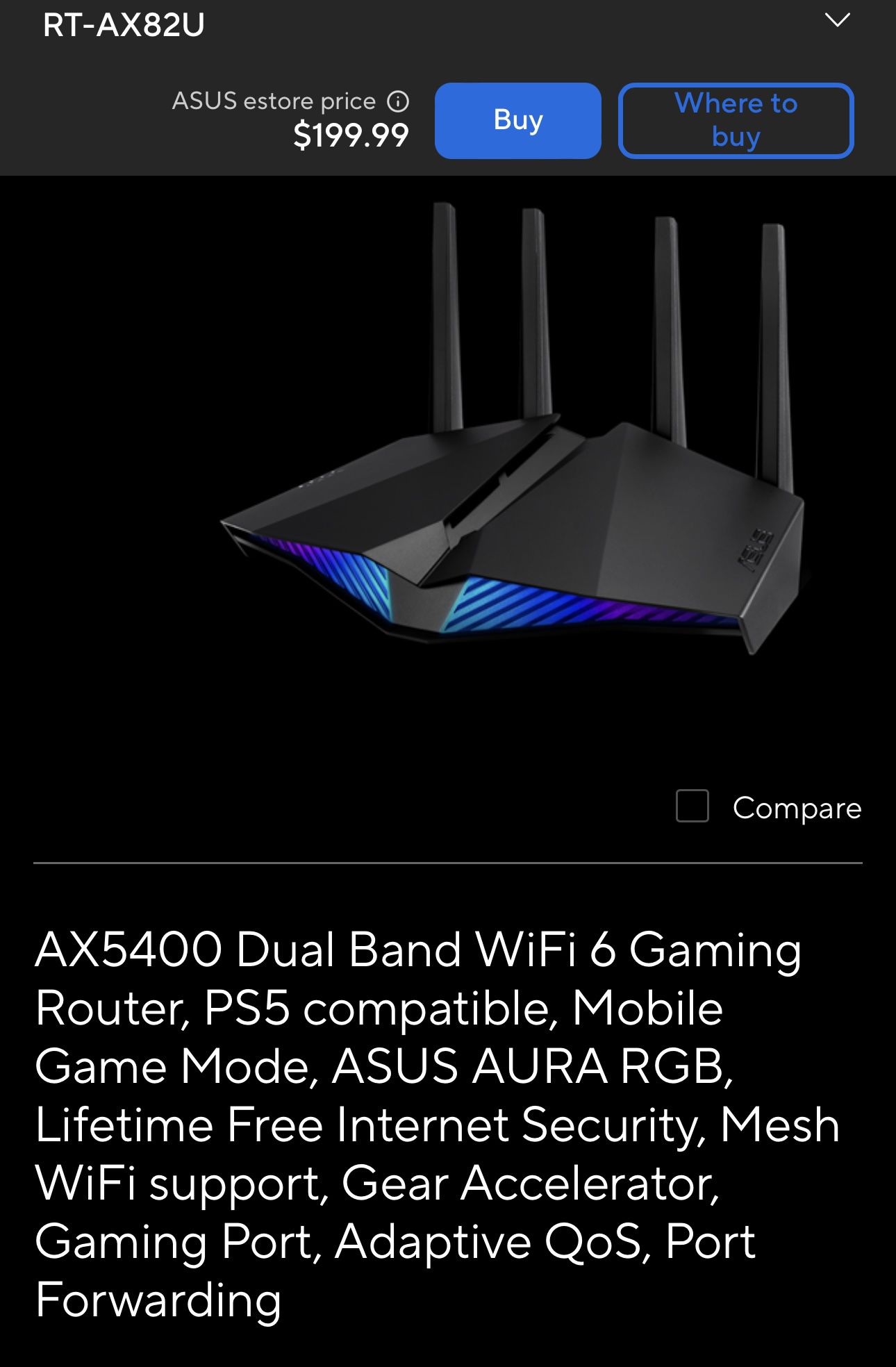 ASUS RT-AX82U Gaming RGB Routers (Mesh Network)