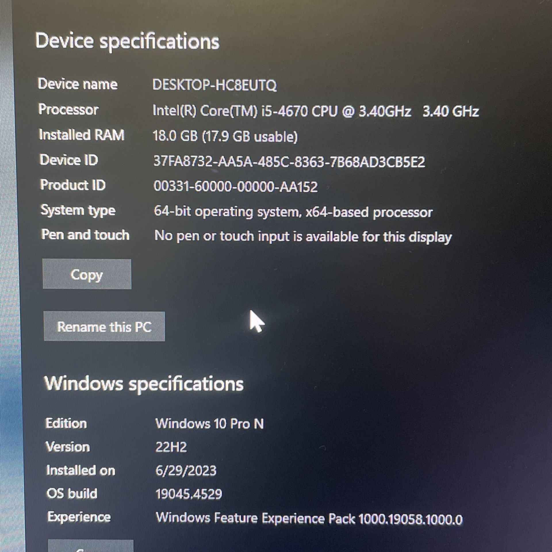 HP Computer intel Core i5
