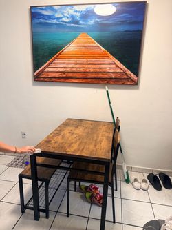 Kitchen table and Beach artwork