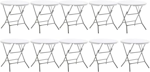 BTEXPERT Set of 10, White 32" Round 30" Height Round Plastic Folding Table Commercial Portable for Picnic Party Event Camping Banquet Card Dining Wedd