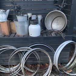 Assorted Galvanized Metal barrel Hoops - Art Display Garden Sculpture 